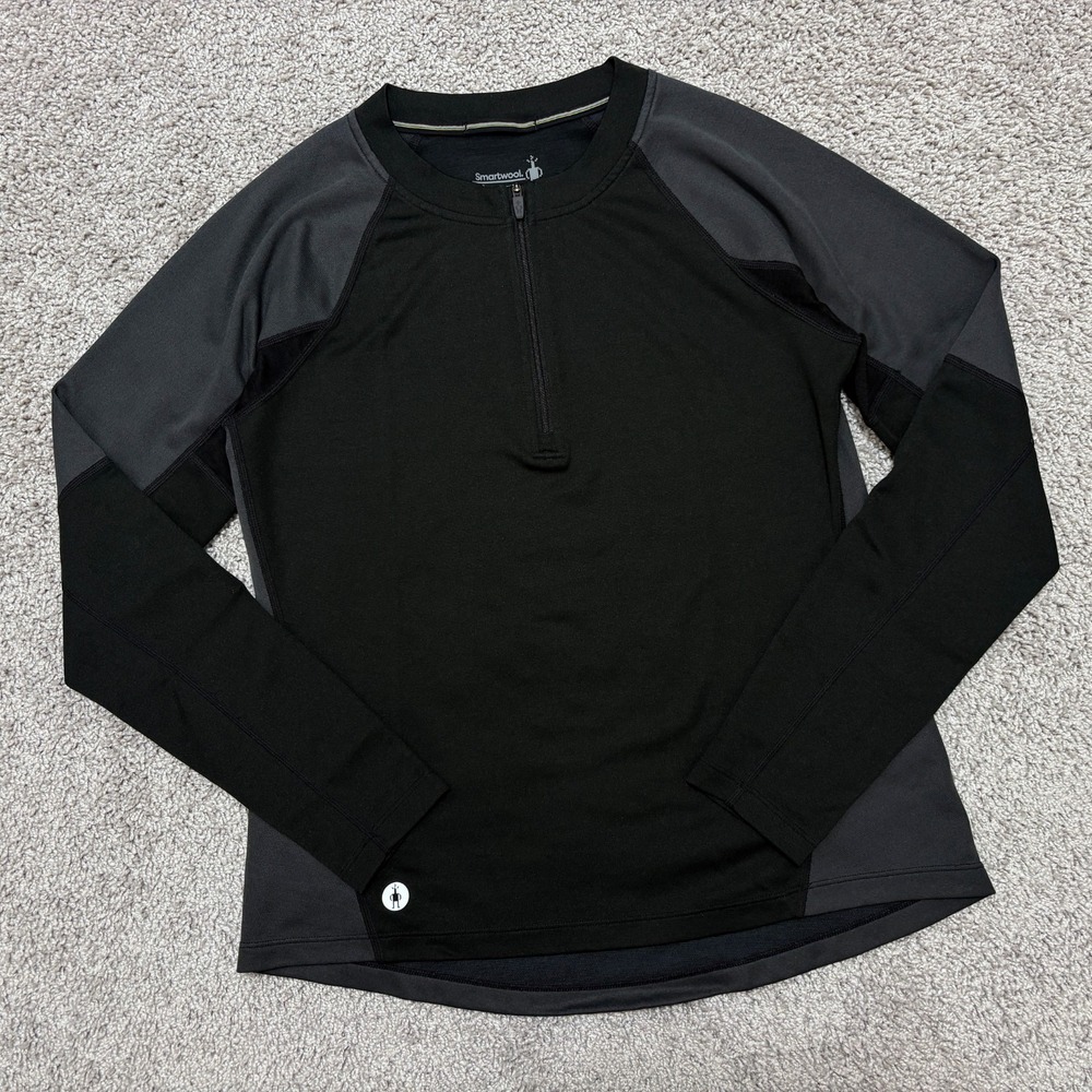 Smartwool Shirt Top Active 1/4 Zip Black Long Sleeve Colorblock Womens Small (S)